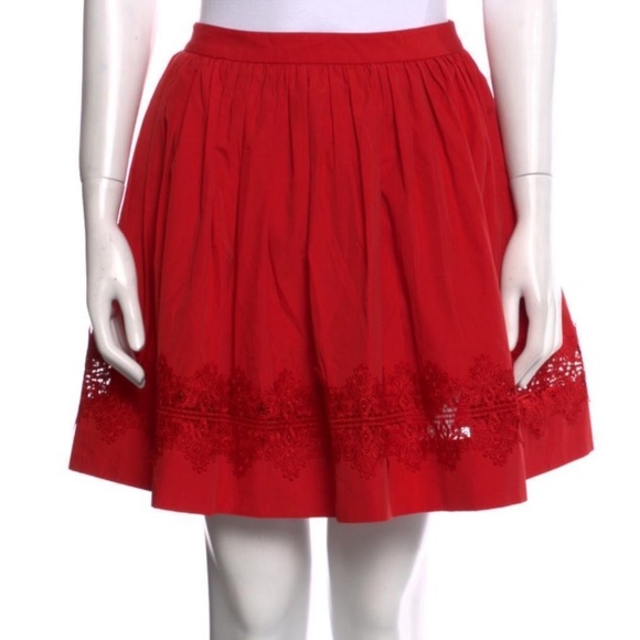 Alice + Olivia Lace-Inset Pouf Mini Skirt, Red, Size 8, EUC - Picture 2 of 7